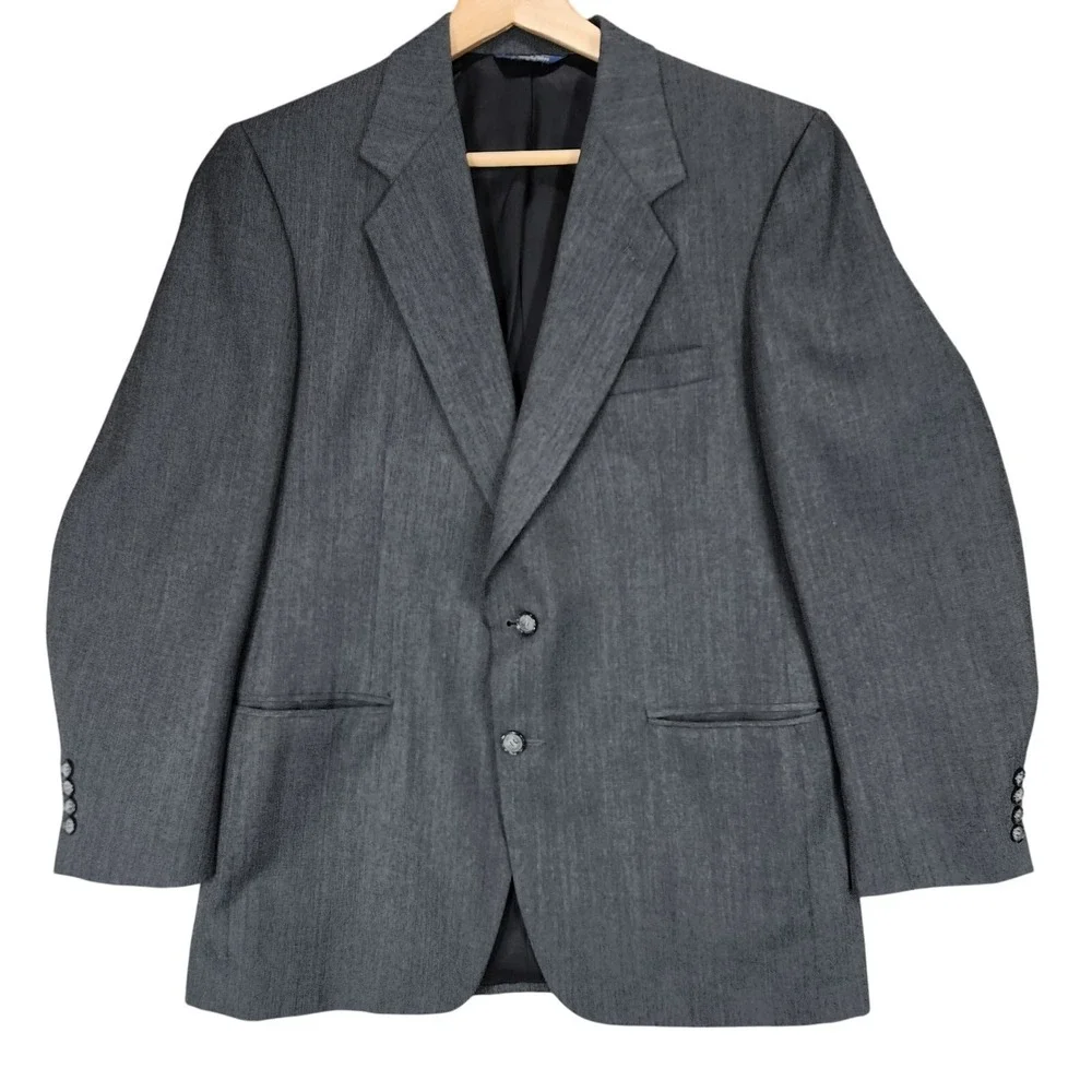 Vtg Kuppenheimer Blazer 40R Men Gray Tiny Herringbone Single Breasted USA Preppy